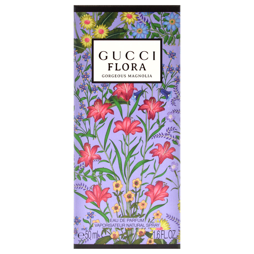 Gucci Flora Gorgeous Magnolia display shot conveys refined style on a vanity.