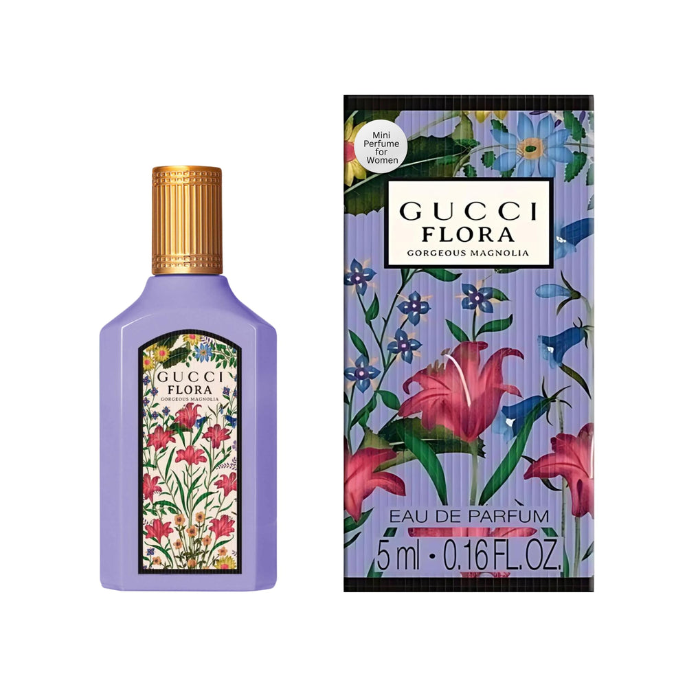 Gucci Flora Gorgeous Magnolia mini splash top for on-the-go freshness.