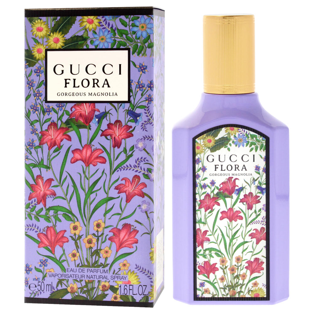 Gucci Flora Gorgeous Magnolia packaging highlights a sleek, gift-ready presentation.