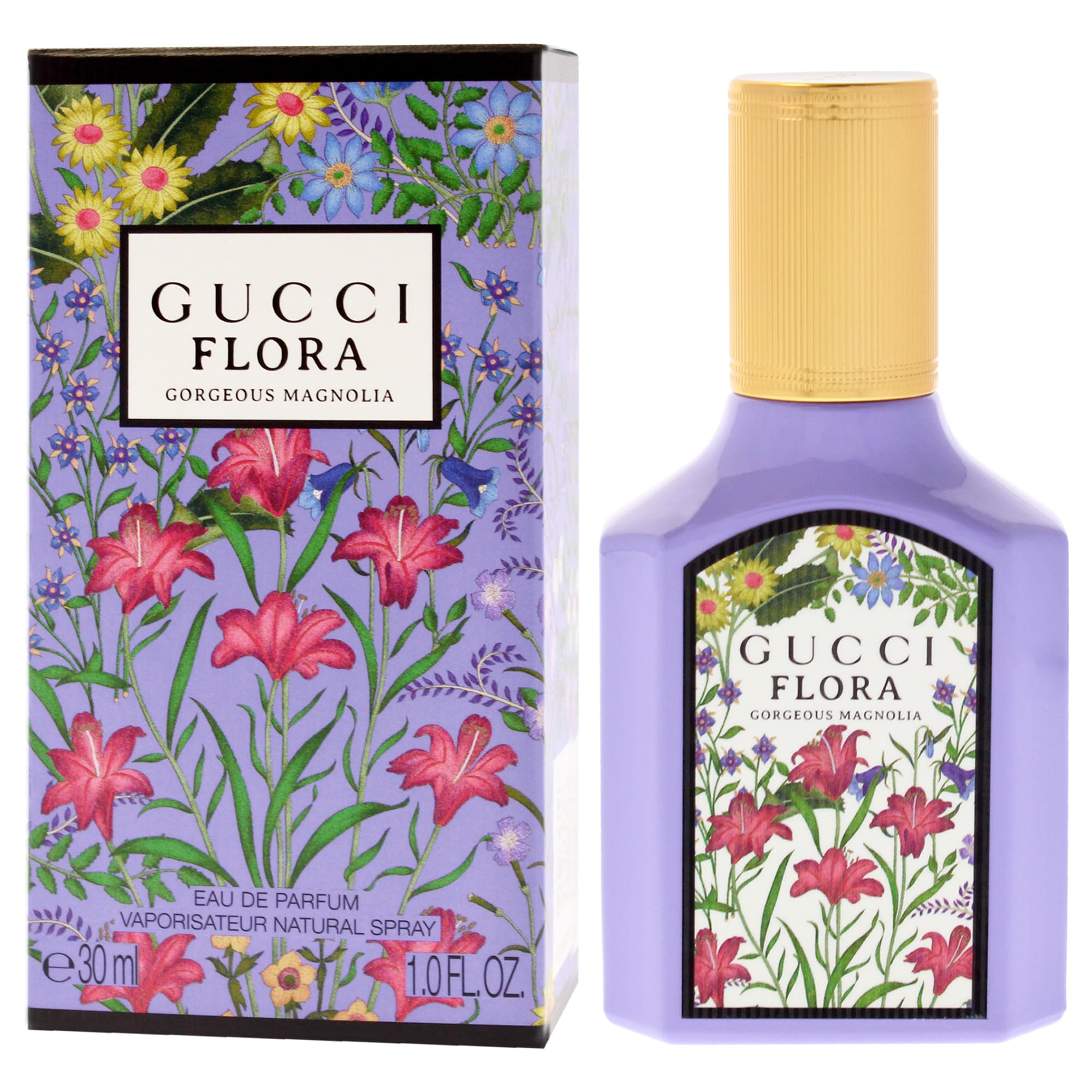 Gucci Flora Gorgeous Magnolia packaging with luxurious unboxing impression.