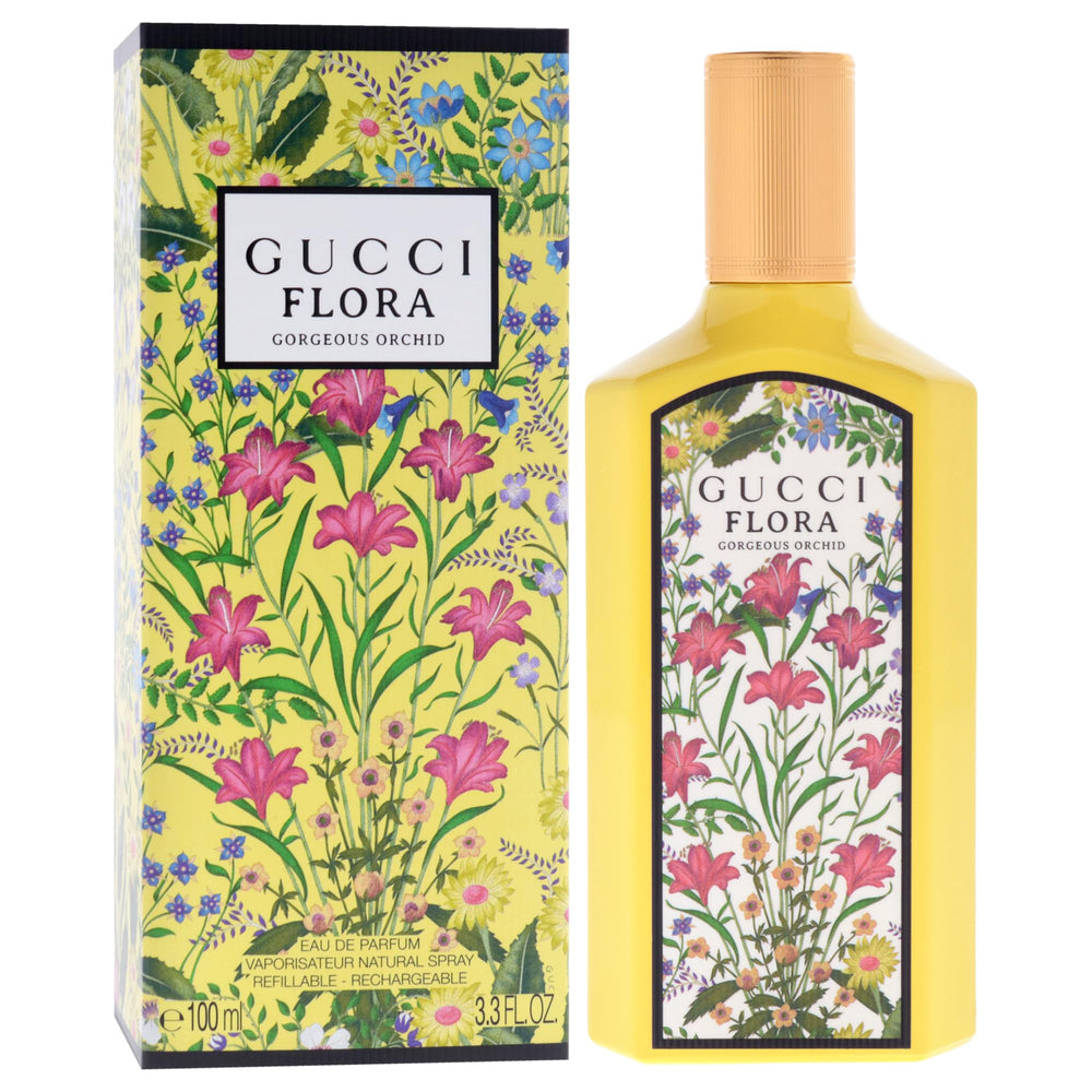 Gucci Flora Gorgeous Orchid vanilla orchid notes highlight elegant signature scent.