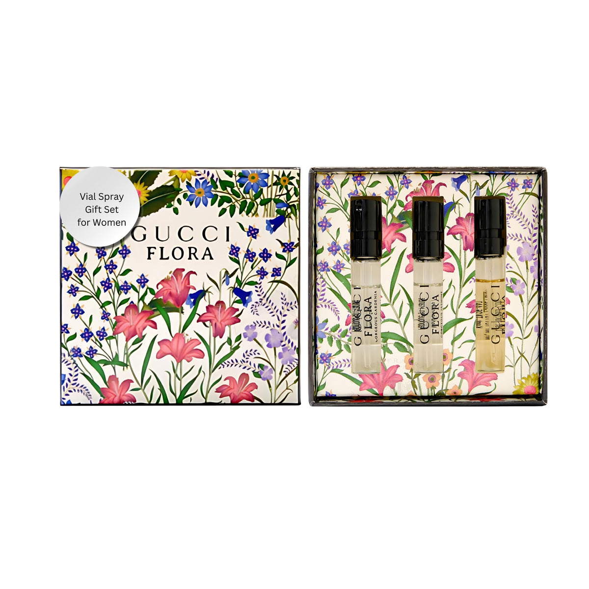Gucci Flora mini perfume collection box ideal for gifting and travel.