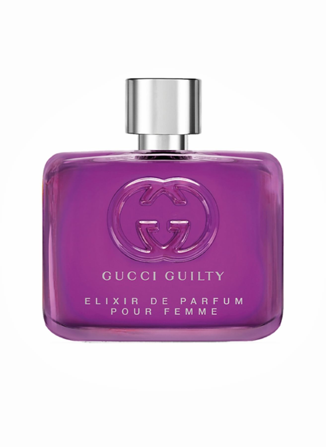 Gucci Guilty Elixir bottle front view highlights premium design for elegant evening wear.