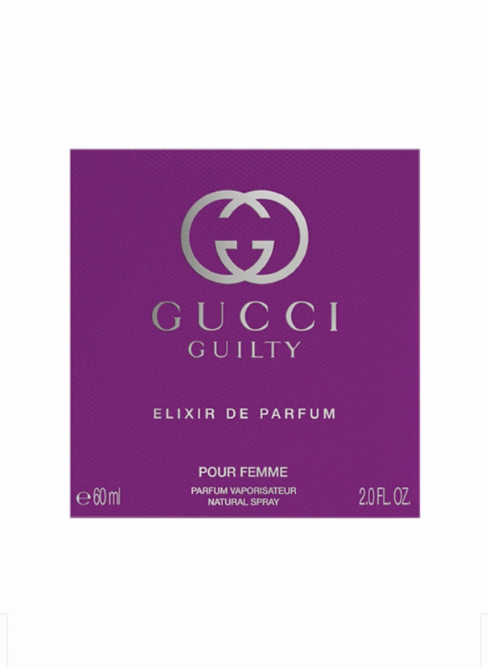 Gucci Guilty Elixir outer box demonstrates luxurious packaging ideal for gifting.