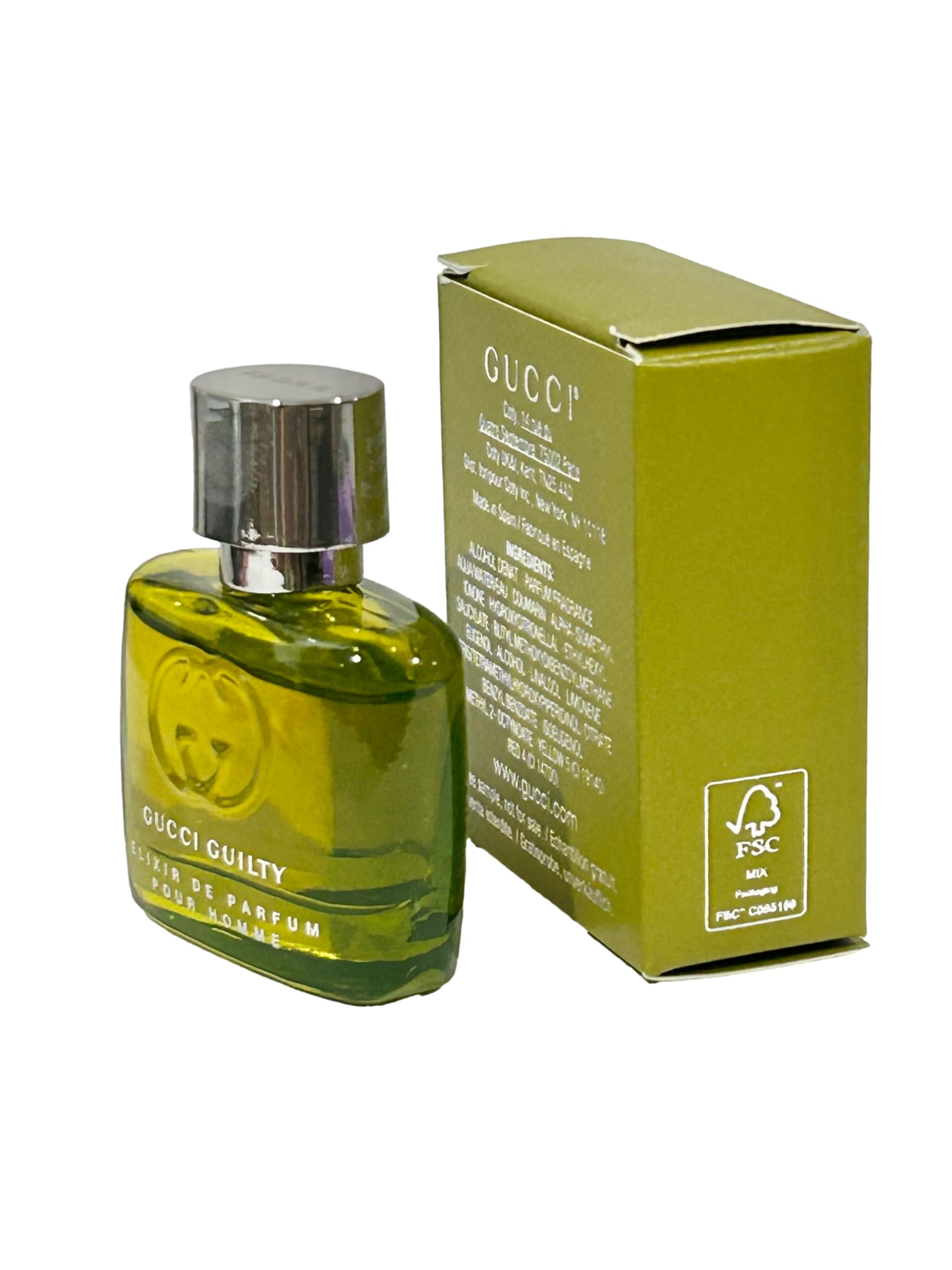 Gucci Guilty Elixir mini spray-on cap demonstrates quick on-the-go application.