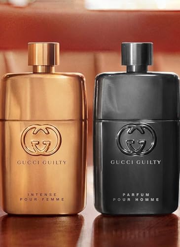 Gucci Guilty Men cap close-up showcases premium parfum spray packaging for gifting.