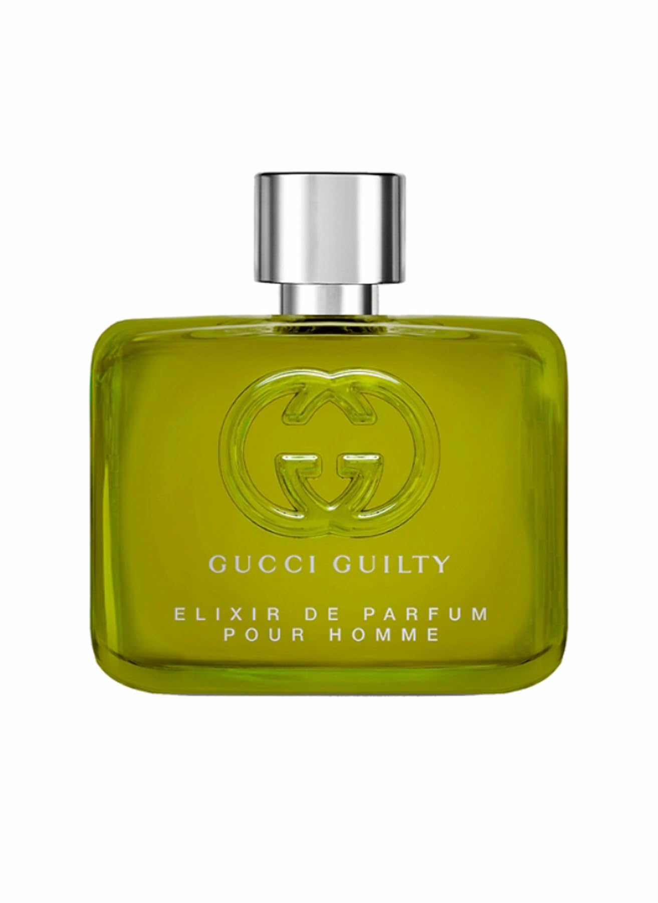 Gucci Guilty for Men Elixir bottle front view highlighting sleek packaging for evening wear.