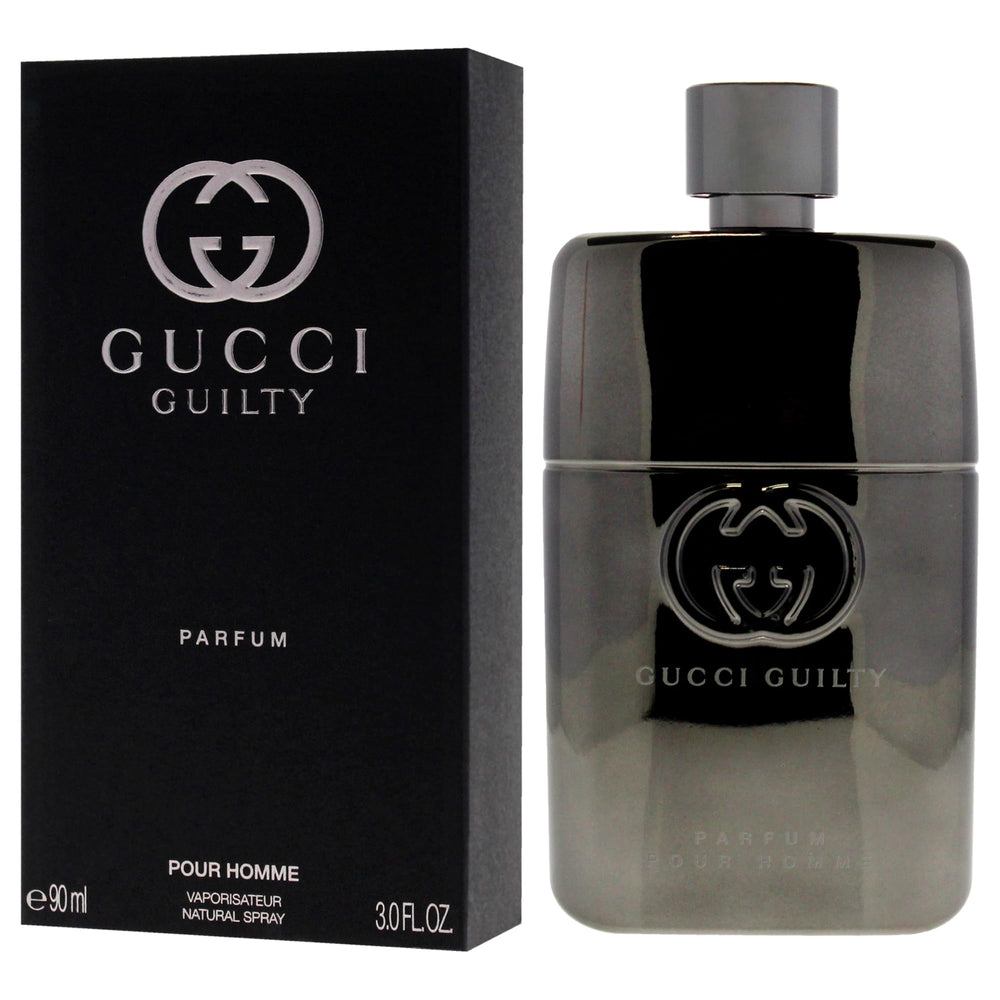 Gucci Guilty Men scent-note swatch highlights lavandin, cistus, and patchouli harmonies.