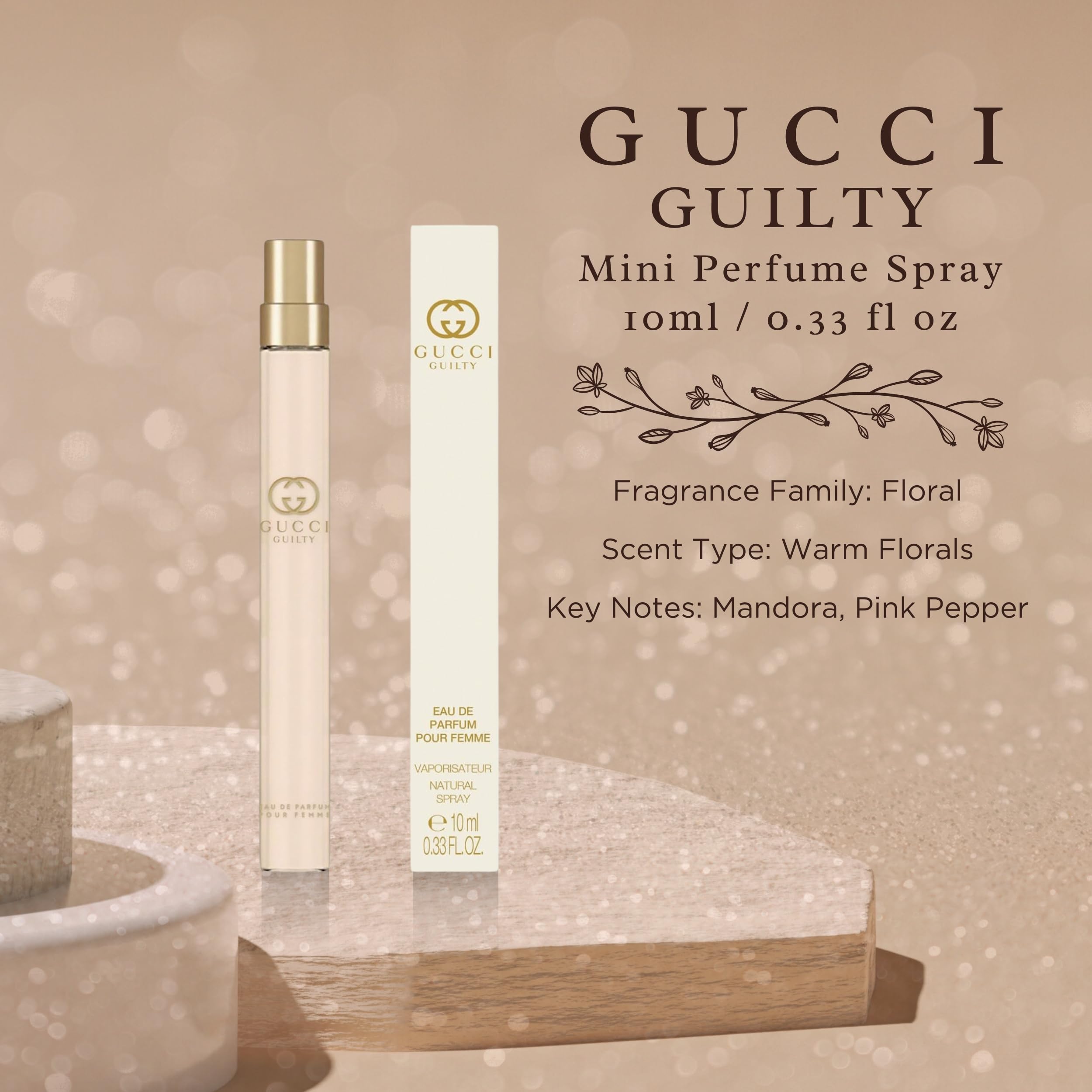 Gucci Guilty Pour Femme packaging and label highlights premium design and luxury branding.