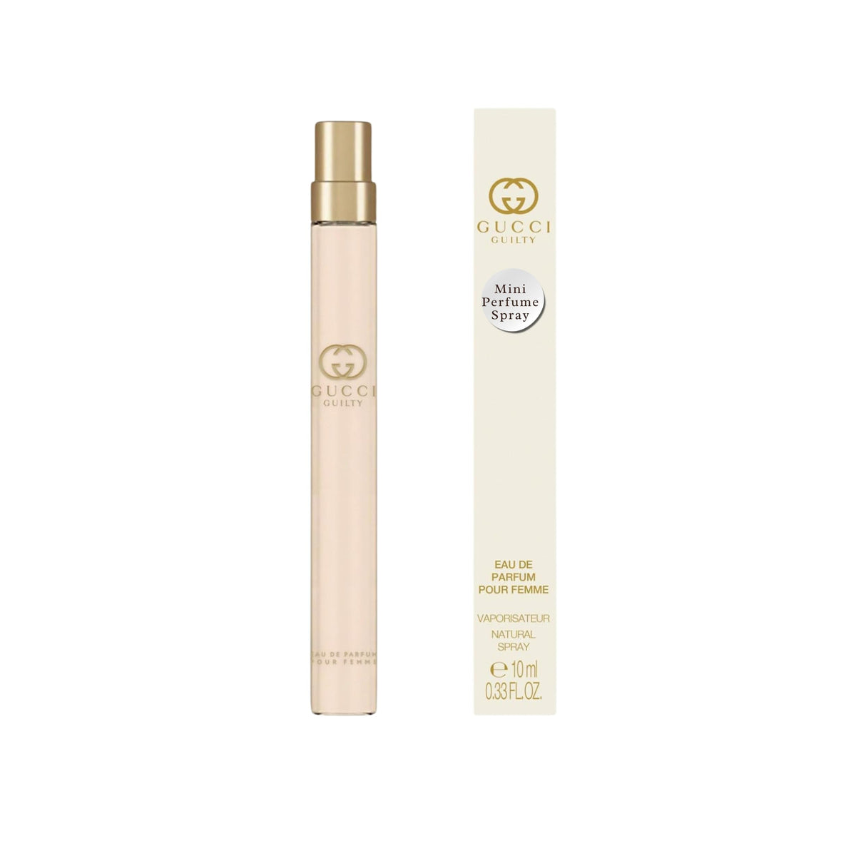 Gucci Guilty Pour Femme travel EDP bottle for on-the-go elegance and scent longevity.