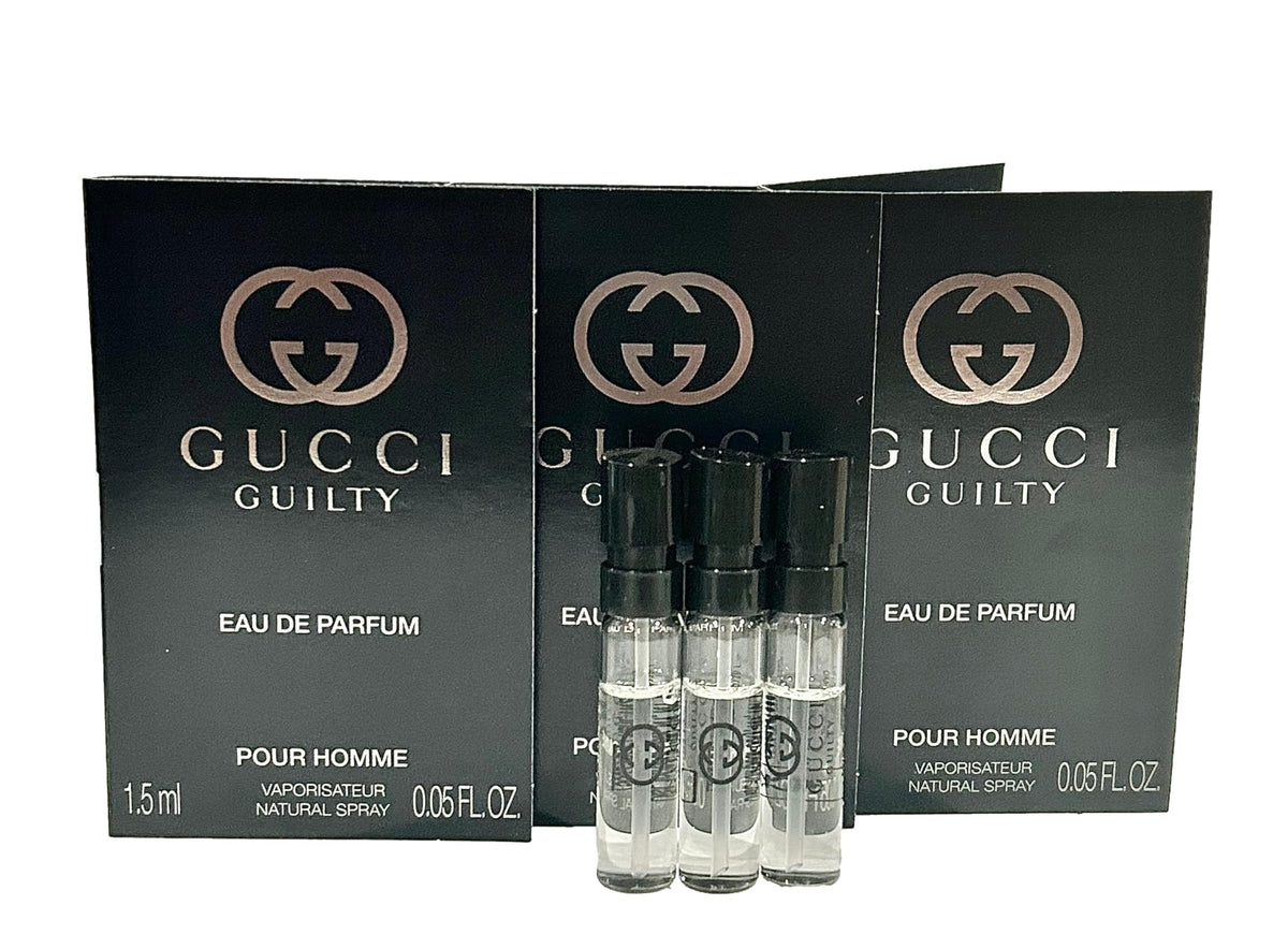Gucci Guilty sample set packaging—three compact vials ideal for travel testing.