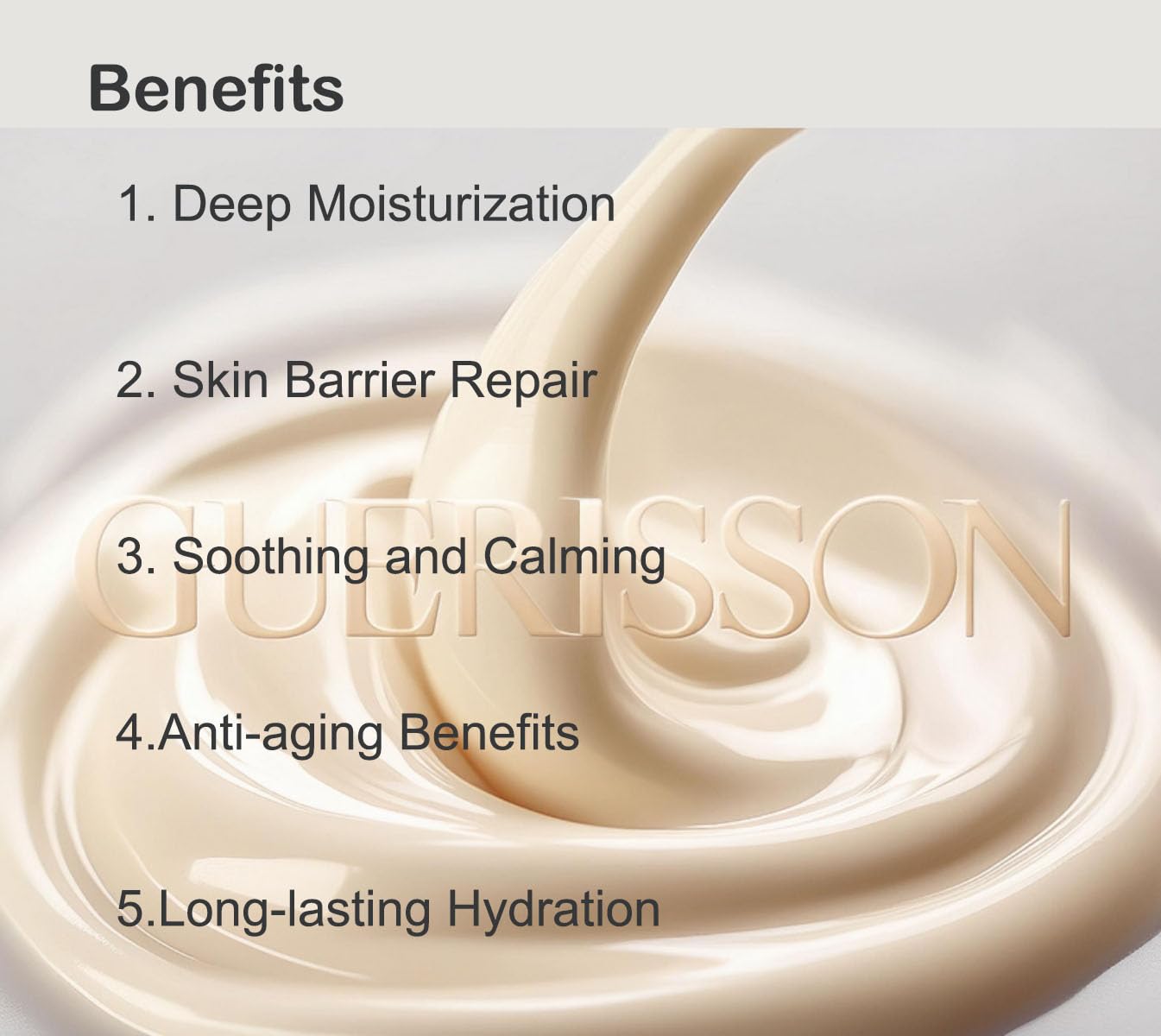 Guerisson 9 Complex Cream swatch under makeup suggests smooth base.