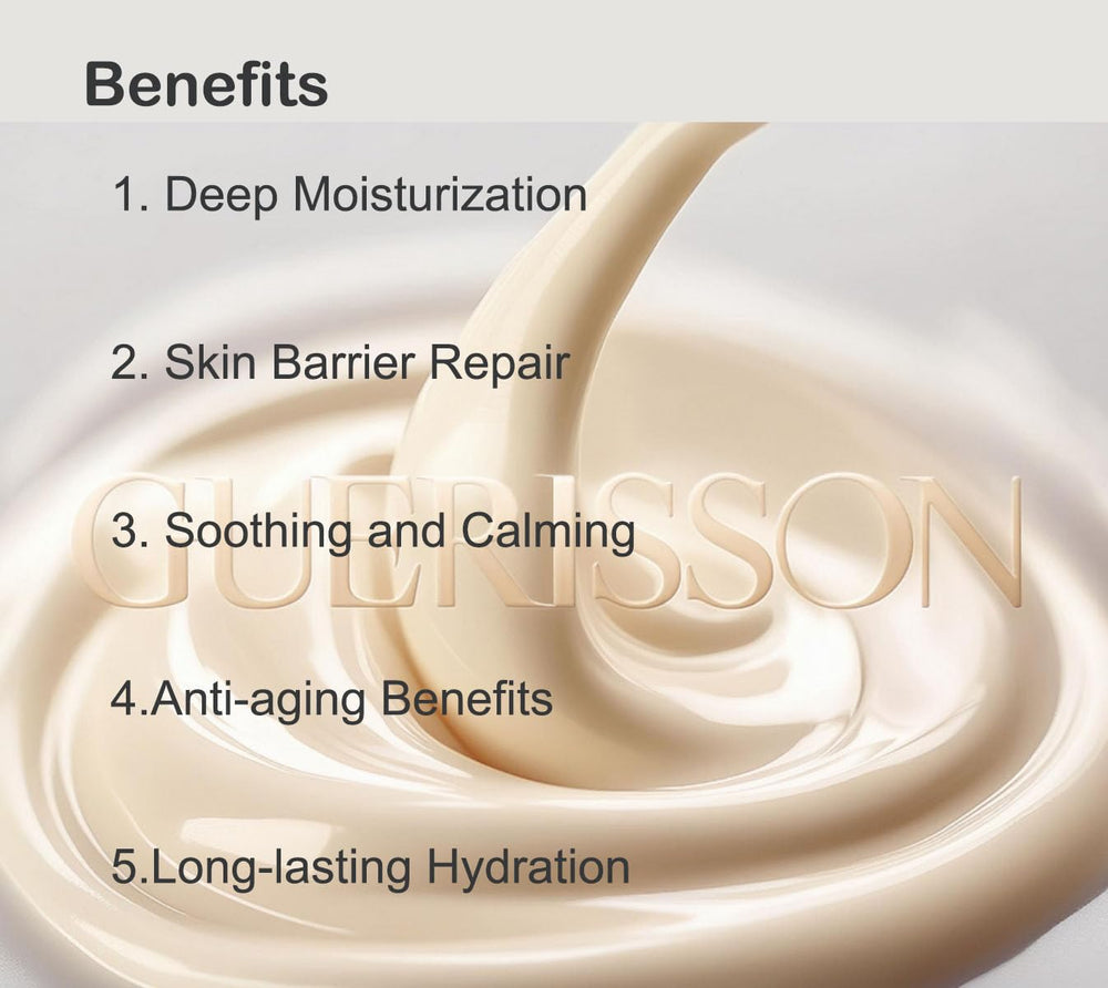 Guerisson 9 Complex Cream swatch under makeup suggests smooth base.