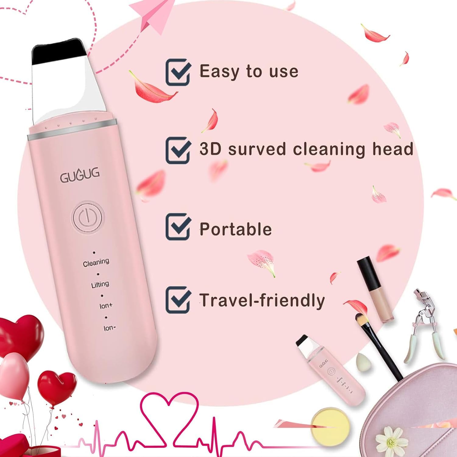 GUGUG Skin Scrubber 5-second on and auto-off feature protects skin