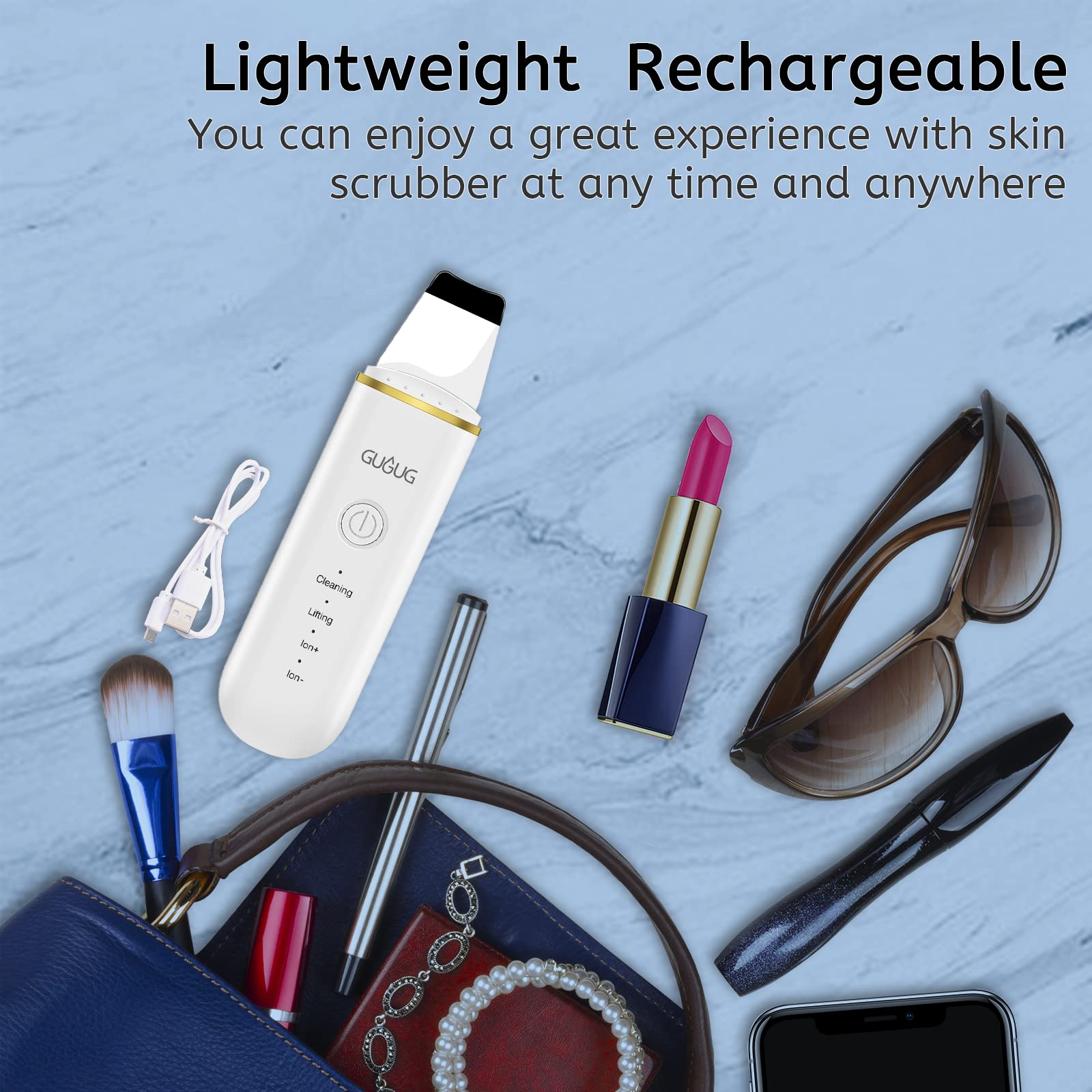 GUGUG Skin Scrubber back view with compact travel-friendly design.