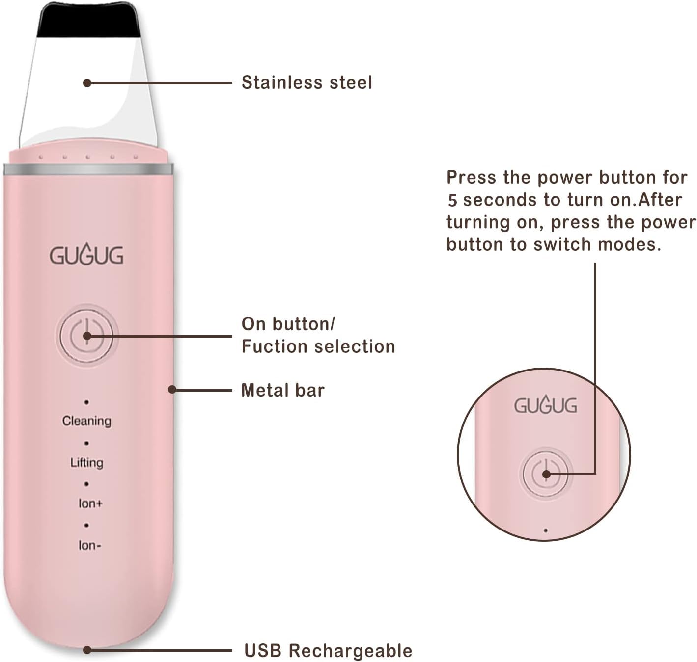 GUGUG Skin Scrubber charging setup supports long sessions