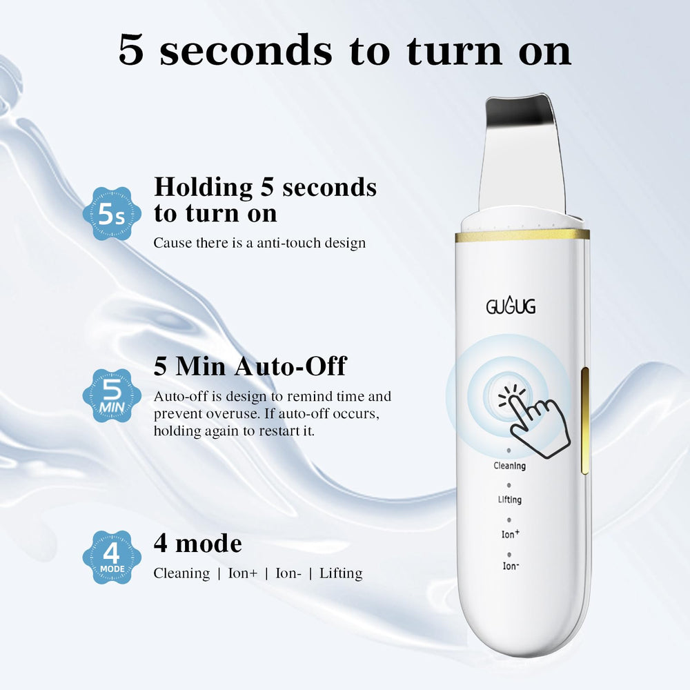 GUGUG Skin Scrubber charging via USB cable for eco-friendly recharge.