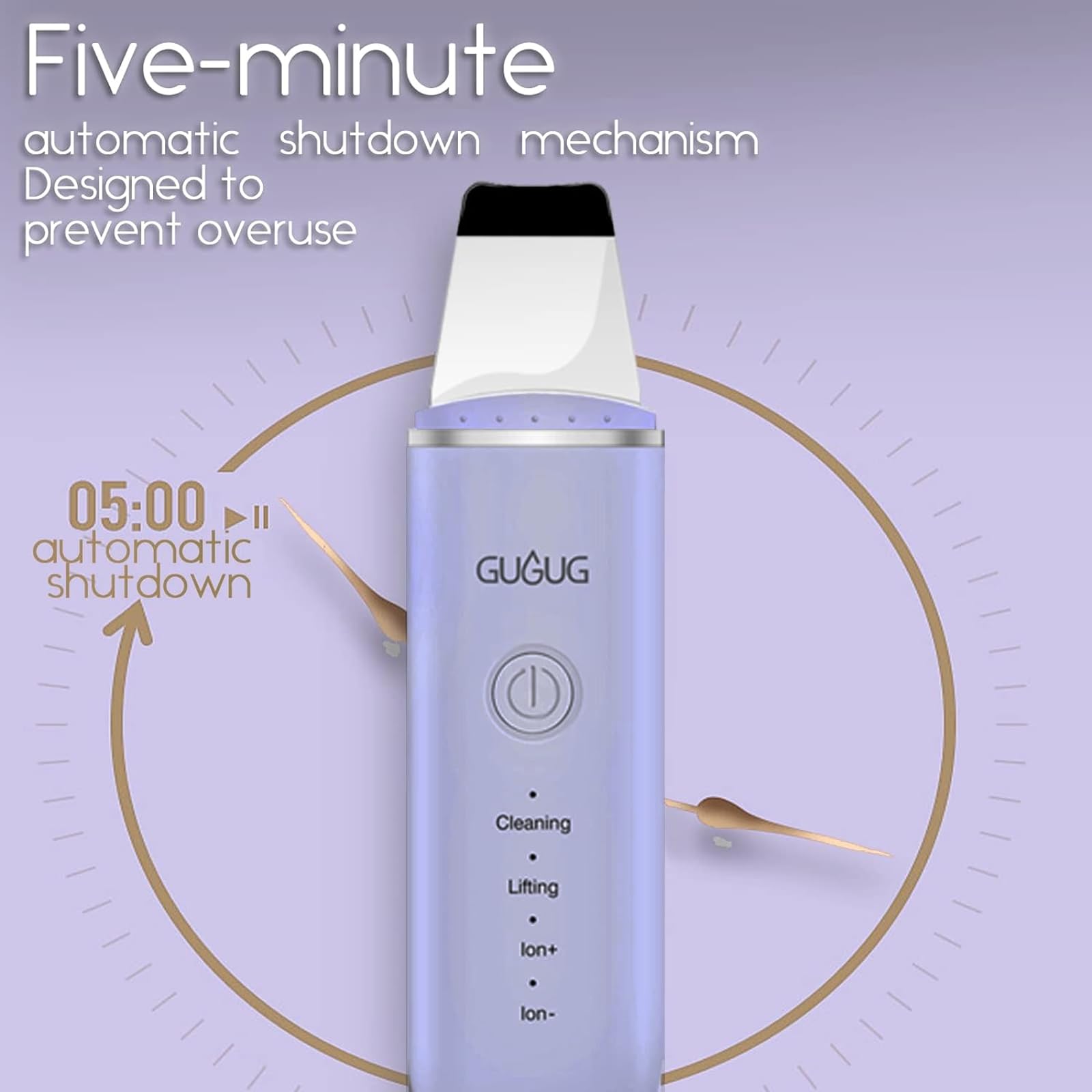 GUGUG Skin Scrubber lifting mode offers relaxing facial massage
