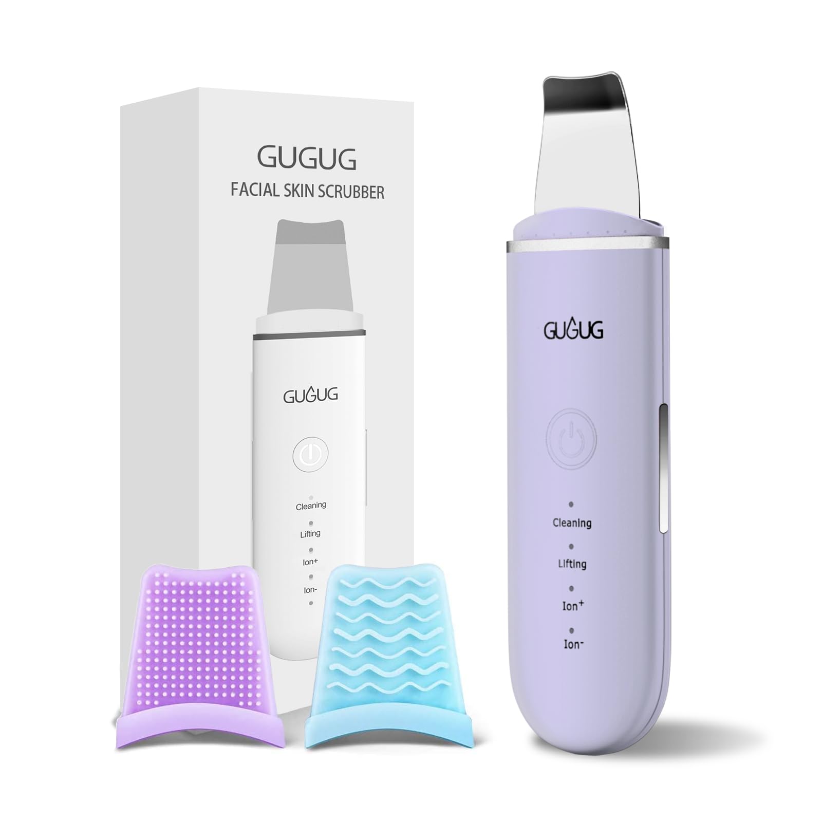 GUGUG skin scrubber front view in purple for at-home deep cleansing.