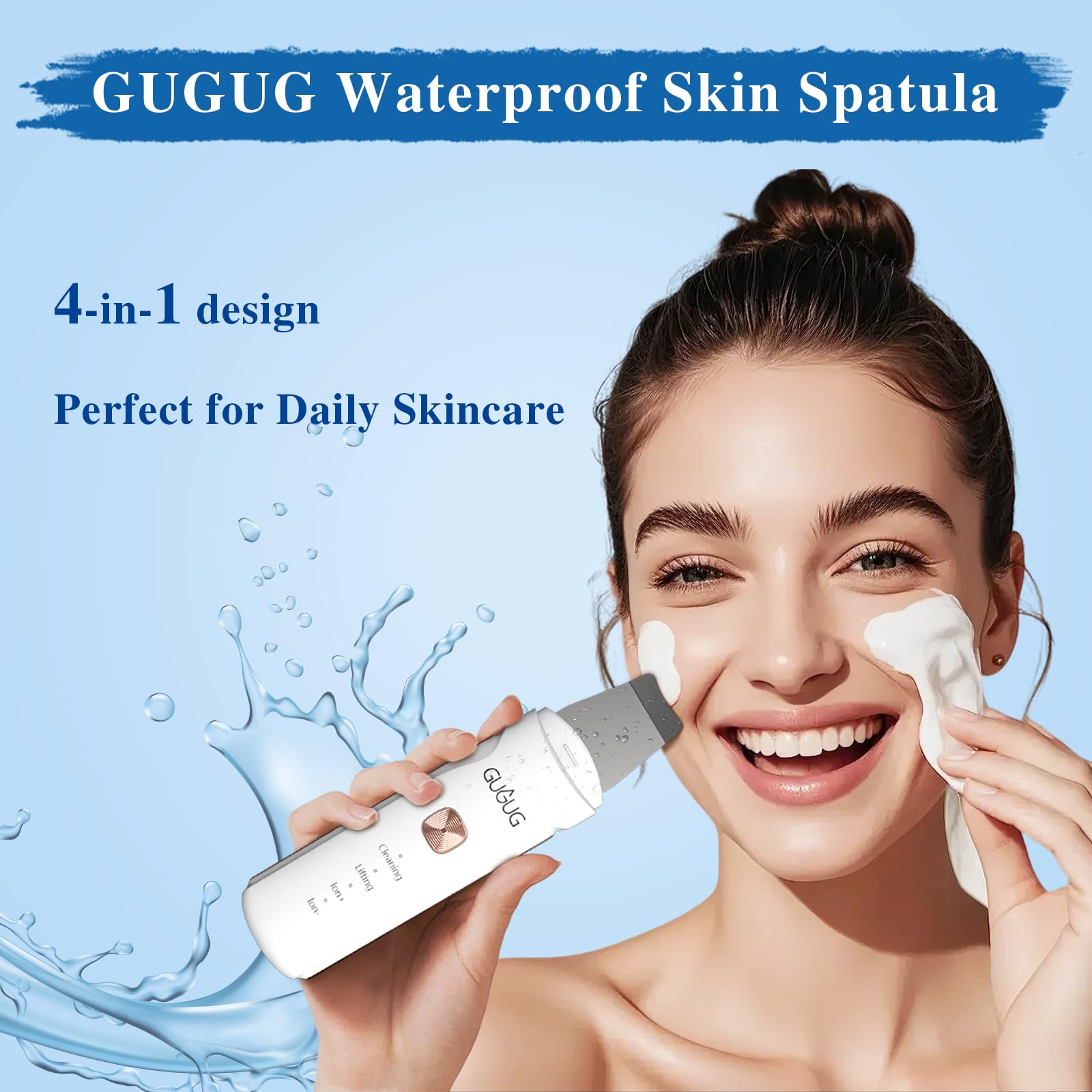 GUGUG Skin Scrubber Ion plus mode helps clear pores and refine skin texture.