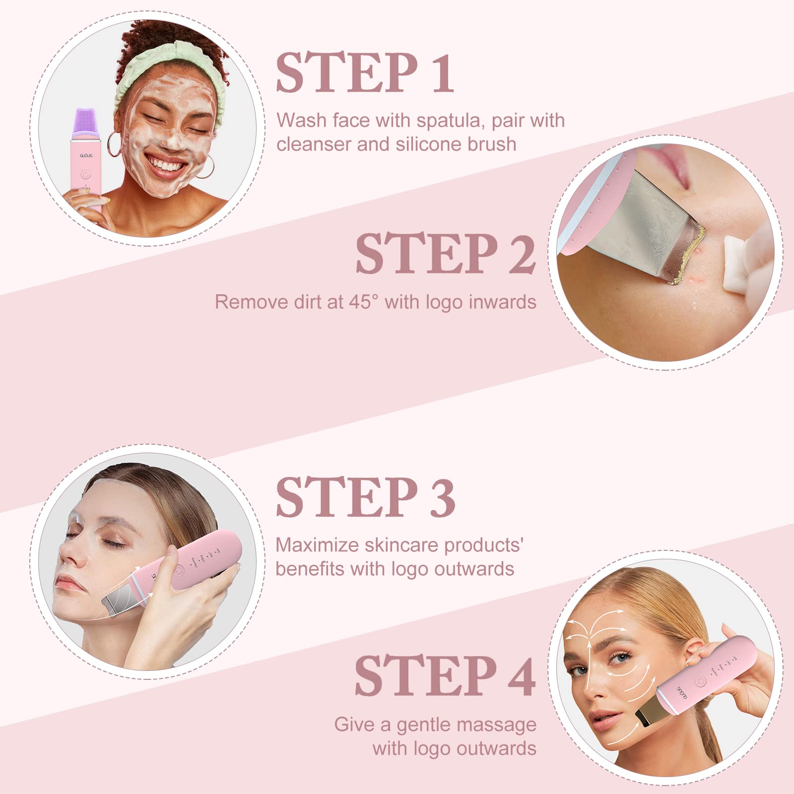 GUGUG Skin Scrubber lifting mode delivers soothing facial massage.