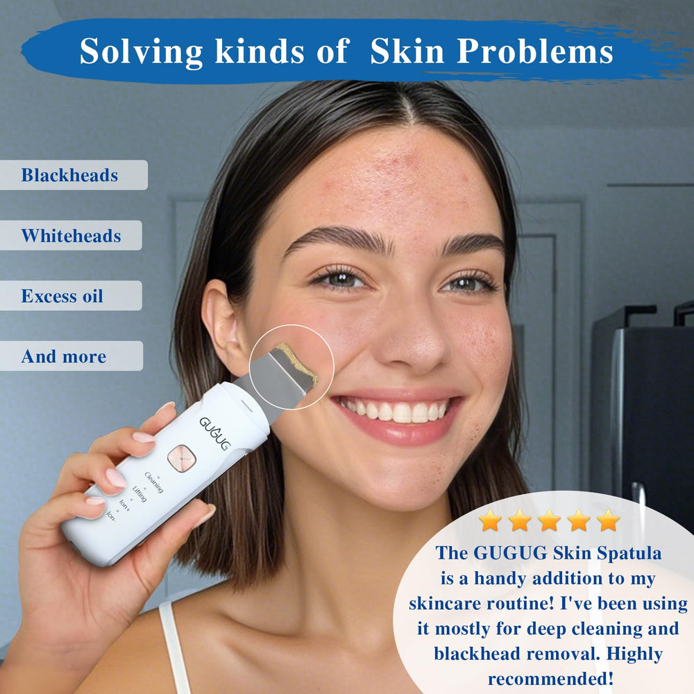 GUGUG Skin Scrubber lifting mode delivers a gentle facial massage.