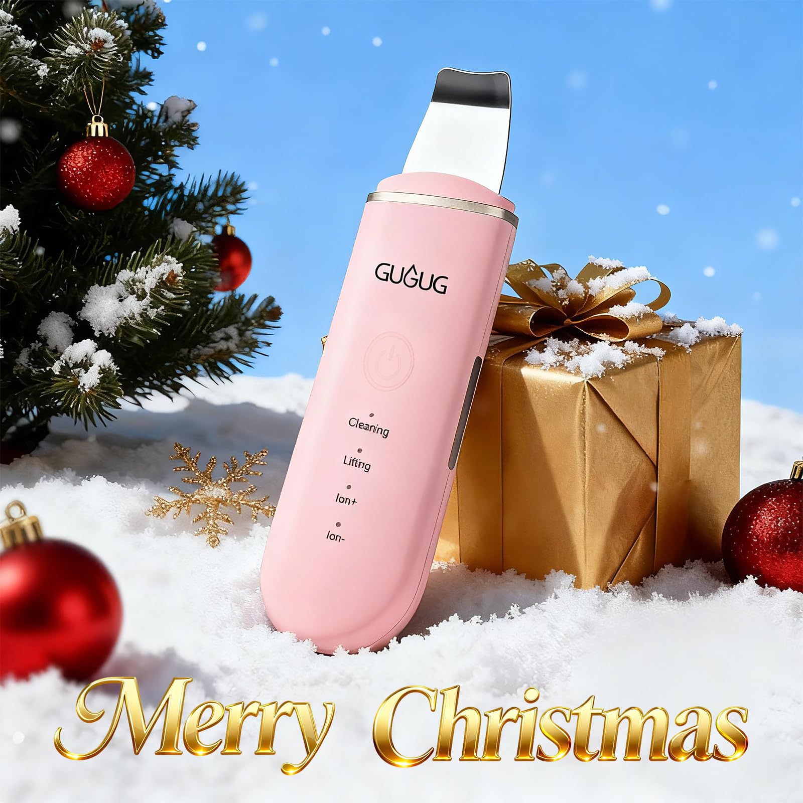 GUGUG Skin Scrubber pink handheld use shows portable pore cleansing benefits