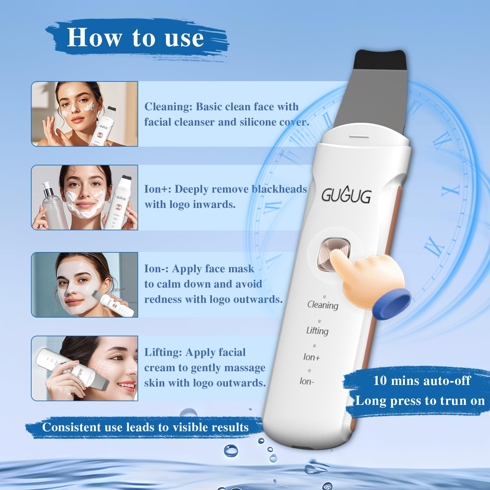 GUGUG Skin Scrubber Type-C recharge for easy daily power.