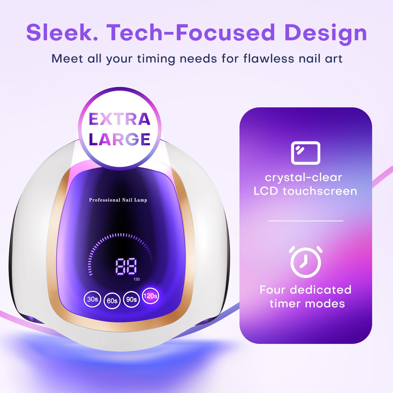 Gugusure 180W nail lamp side view with slim design for storage