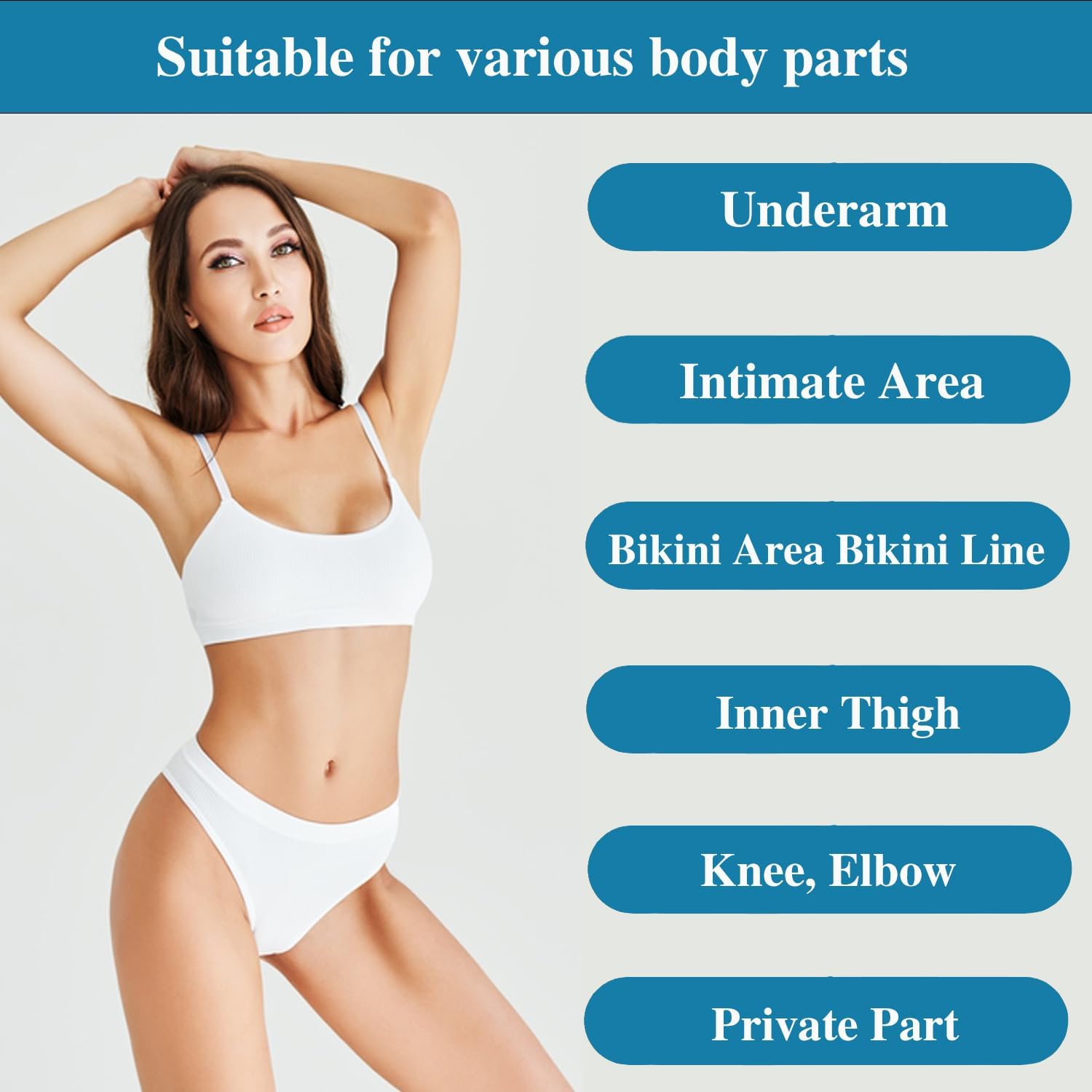 Gukei inner thigh and bikini area for smoother, more uniform skin tone.