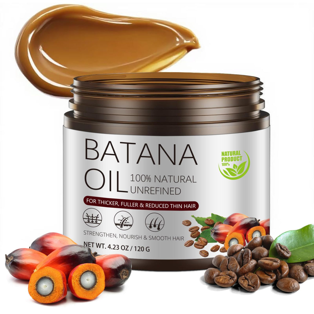 Gulizzmonis Batana Oil bottle close-up, premium cold-pressed formula for hair nourishment