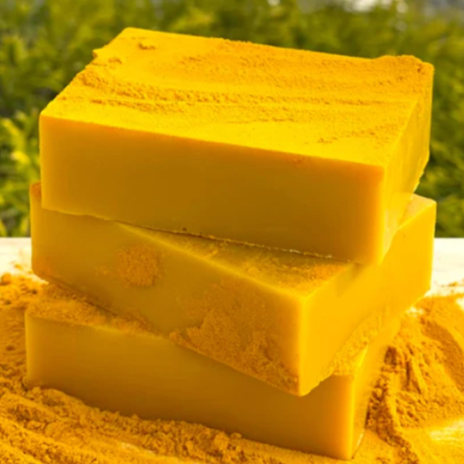 Guluxly Lemon Turmeric Soap on sink display highlighting versatile daily cleansing for face and body
