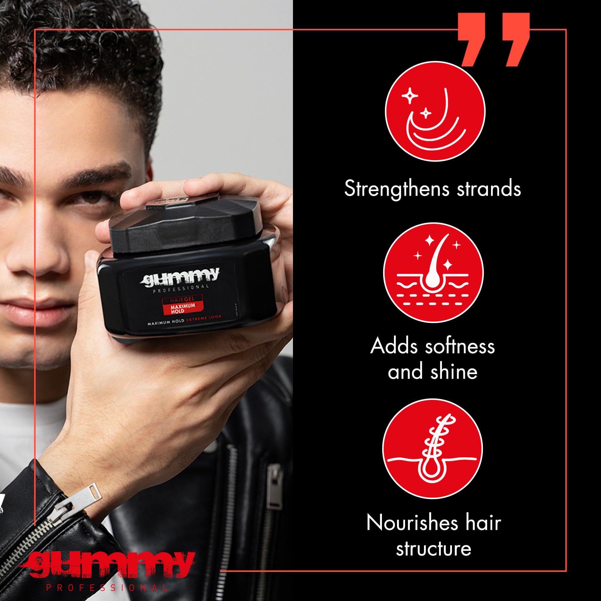 Gummy Hair Gel moisturizing-gleam reveals hydrated, healthier-looking hair.