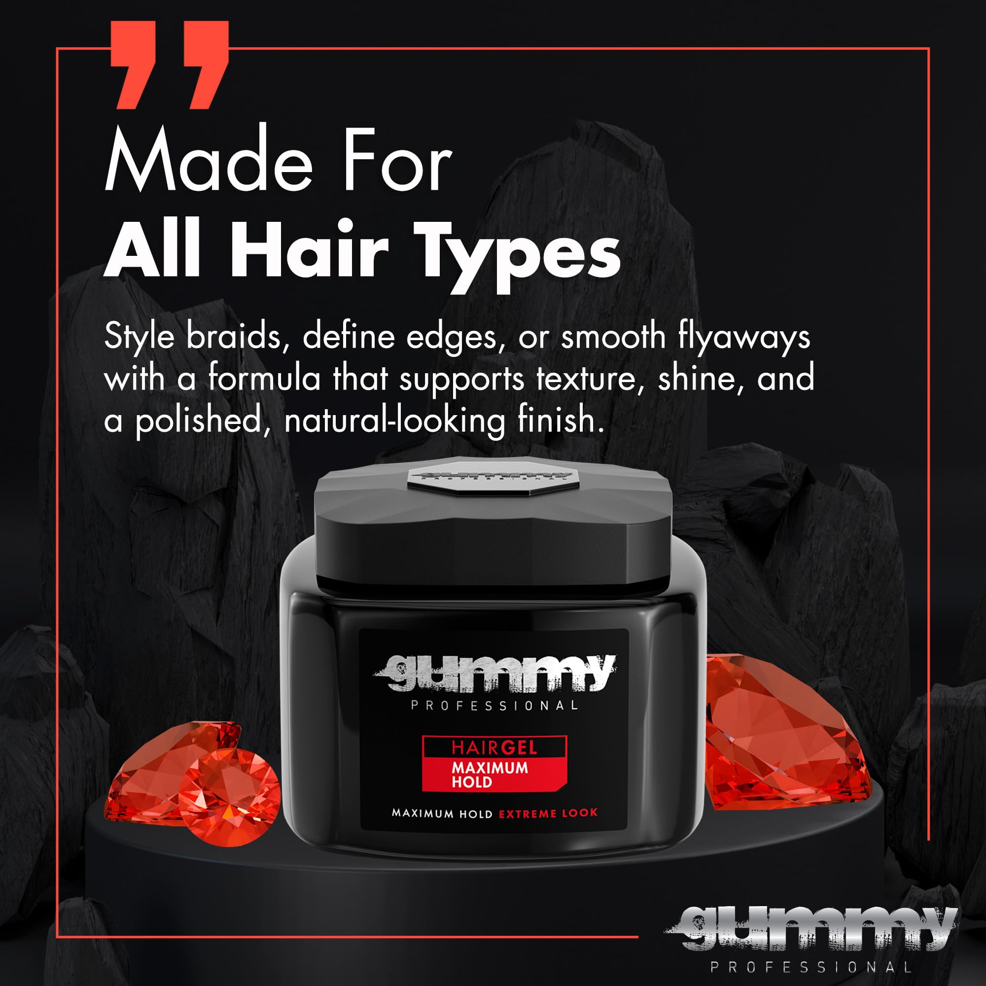 Gummy Hair Gel packaging-box highlights the generous 700 ml container.