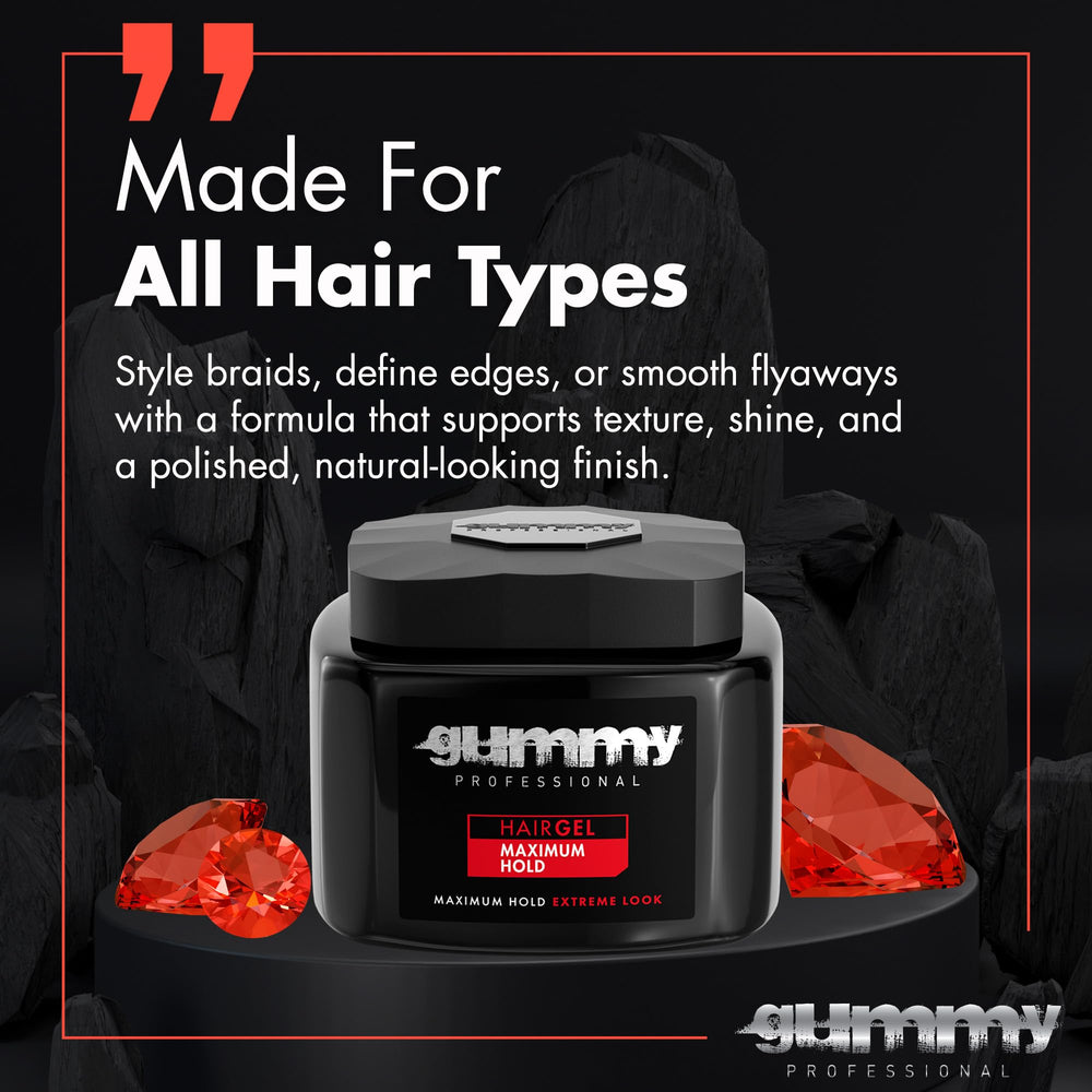 Gummy Hair Gel packaging-box highlights the generous 700 ml container.