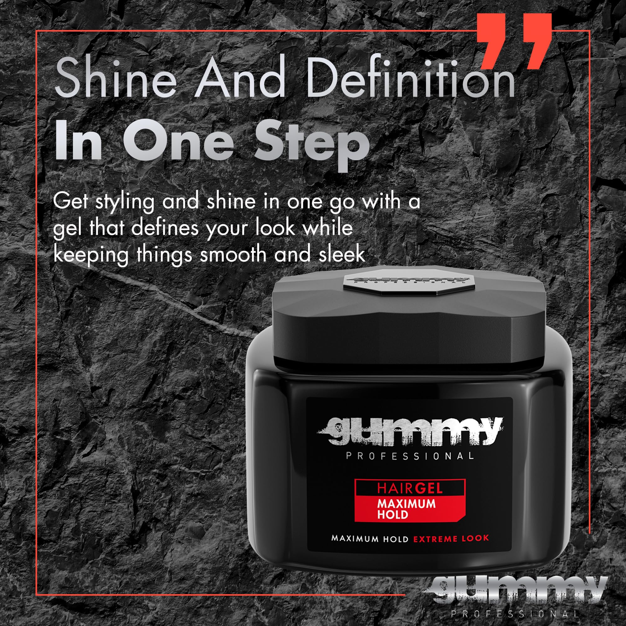 Gummy Hair Gel styling-ready-hair demonstrates sleek, defined results.