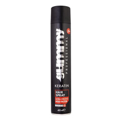 Gummy hair spray 400ml bottle delivers strong all-day hold.