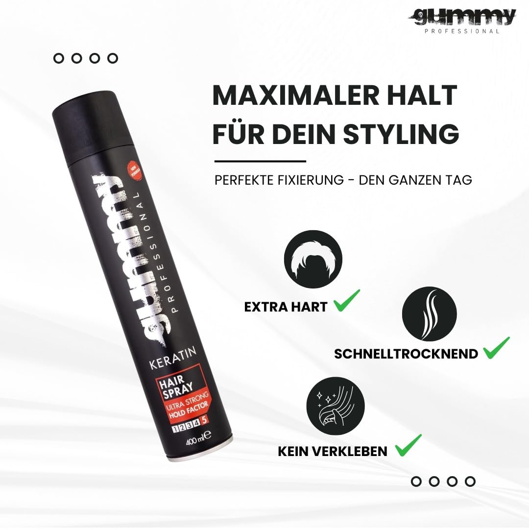 Gummy hair spray mist application for quick, light hold.