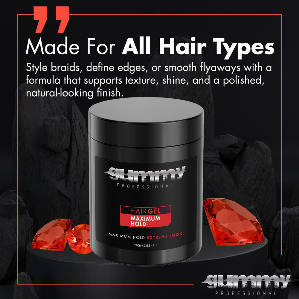 Gummy Professional edge-control helps smooth flyaways with clean edges.