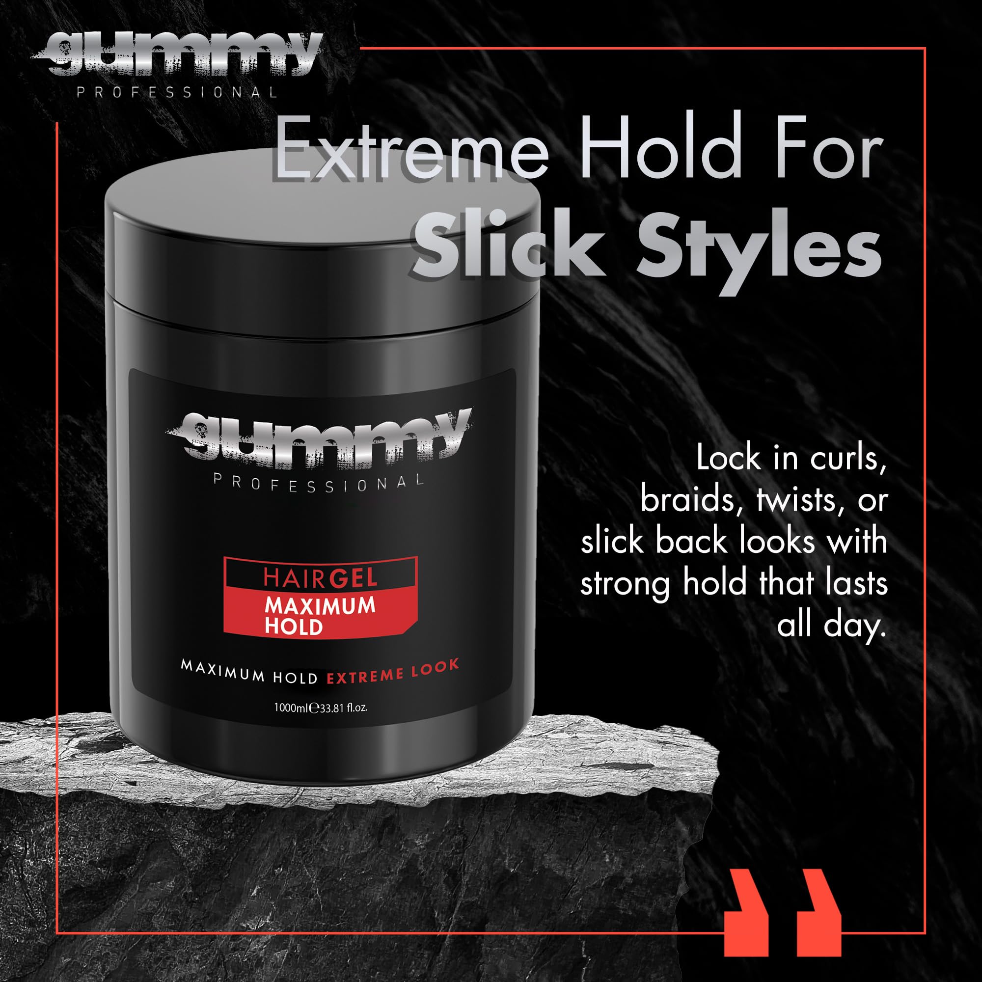 Gummy Professional hair gel defines curls with a clear shine and natural finish.