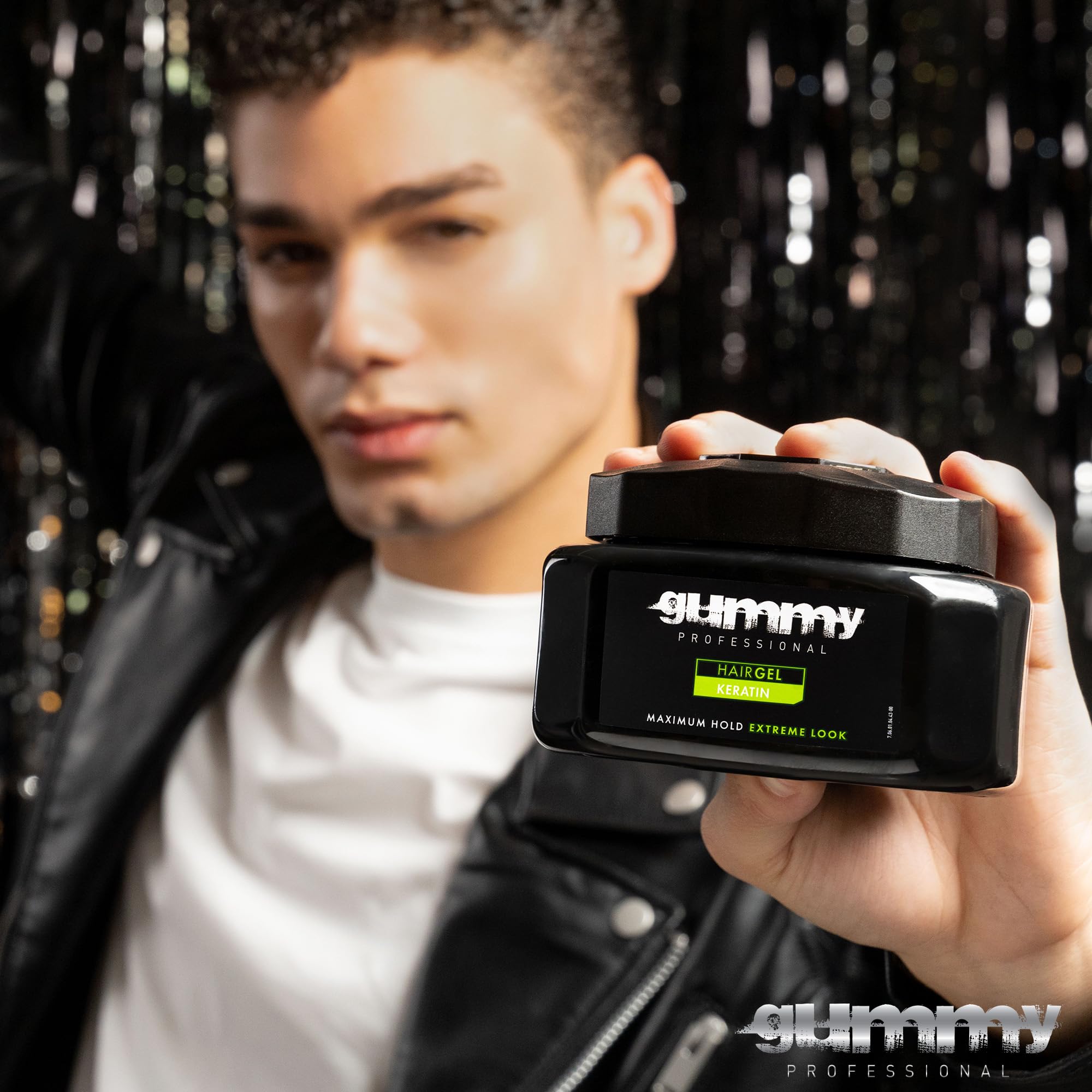 Gummy professional hair gel curly-definition image showing defined curls and strong hold.