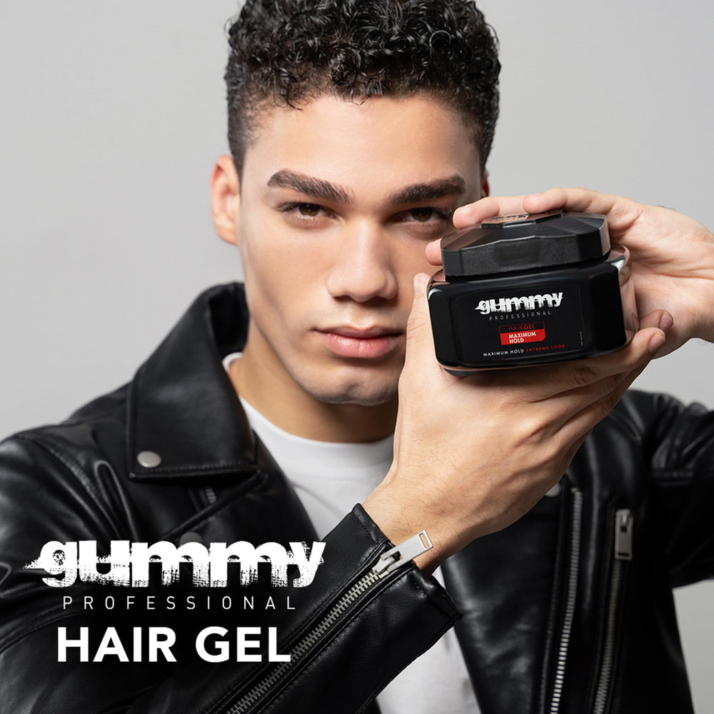 Gummy Professional hair gel works on damp or dry hair.