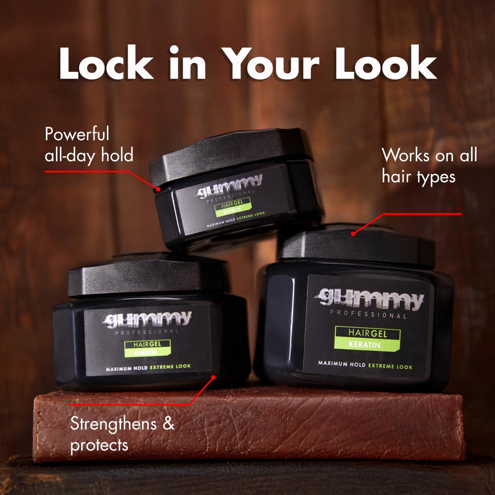 Gummy professional hair gel long-lasting-hold image for all-day style without stiffness.