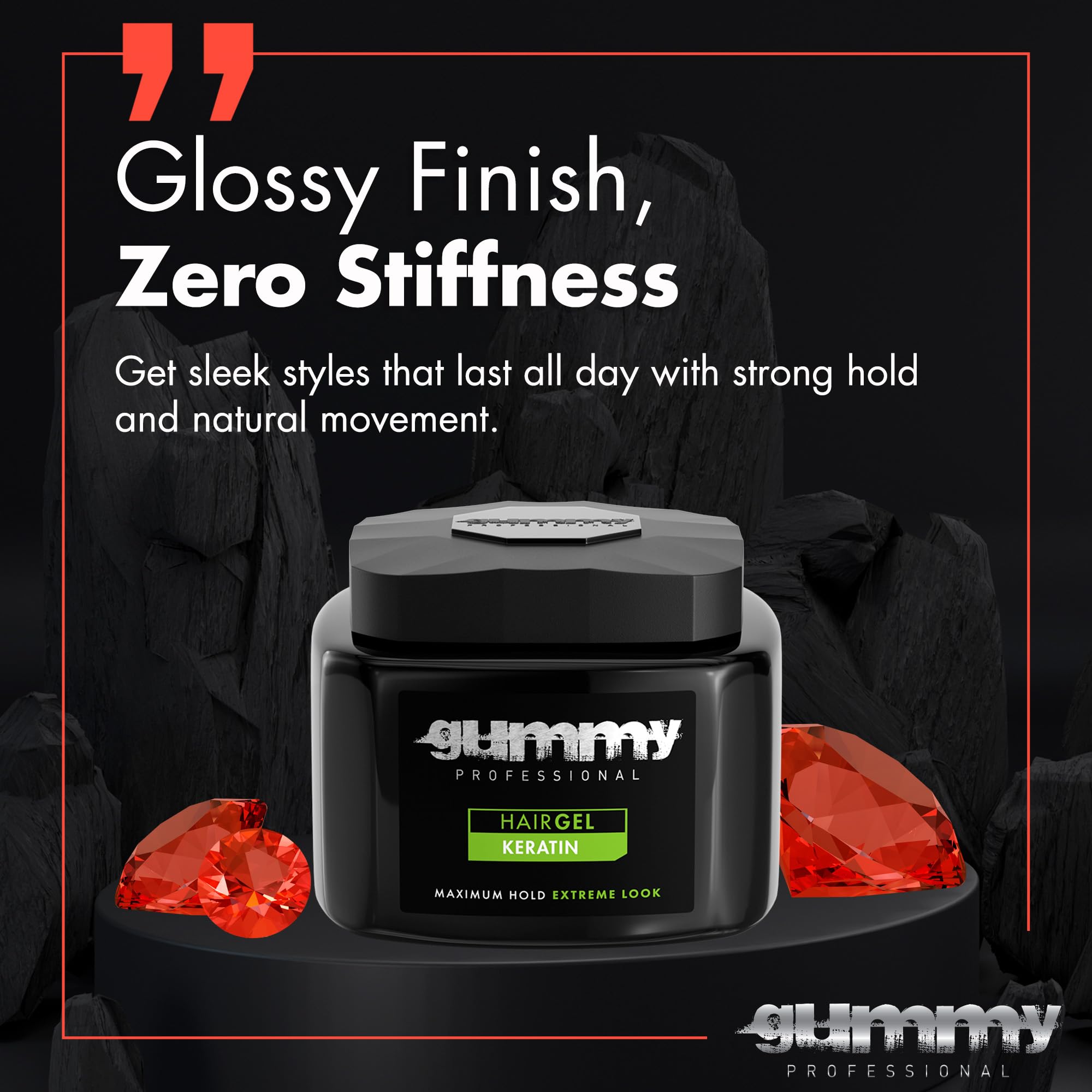Gummy professional hair gel salon-quality-result image illustrating professional results at home.