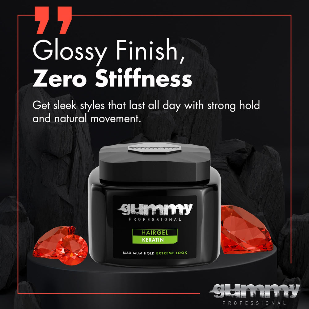 Gummy professional hair gel salon-quality-result image illustrating professional results at home.