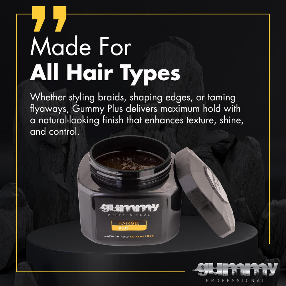 Gummy Professional Plus Hair Gel edge-control action on edges for smooth finish