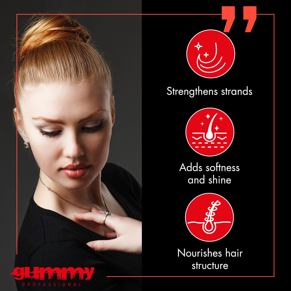 Gummy Professional slick-back style shows versatile hold for men and women.
