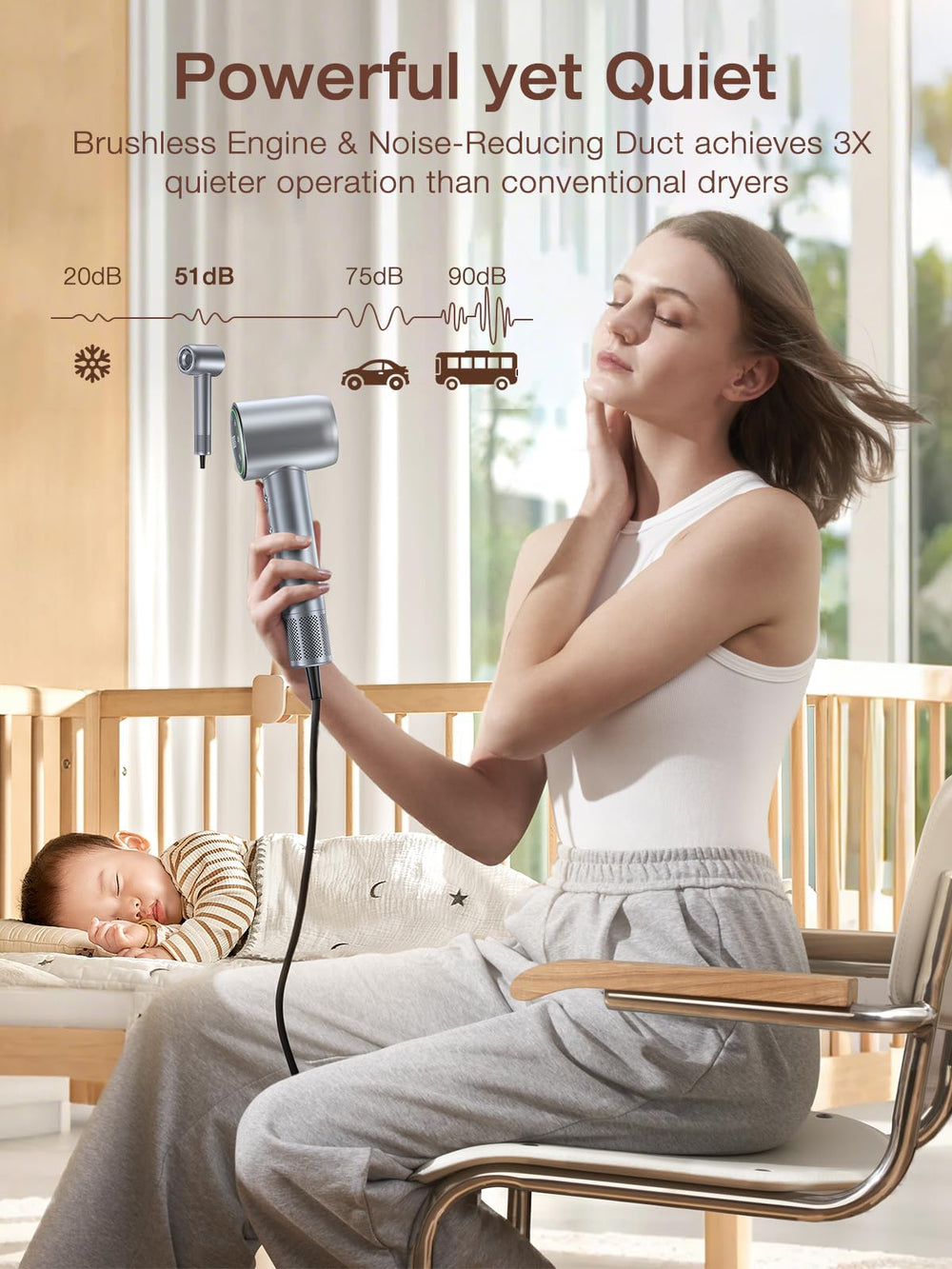Guowo brushless motor provides powerful, fast drying for everyday styling.