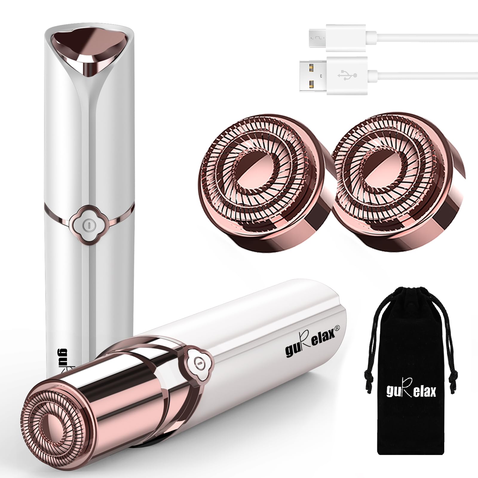 Gurelax electric painless hair remover front view for smooth skin, gentle on contours.