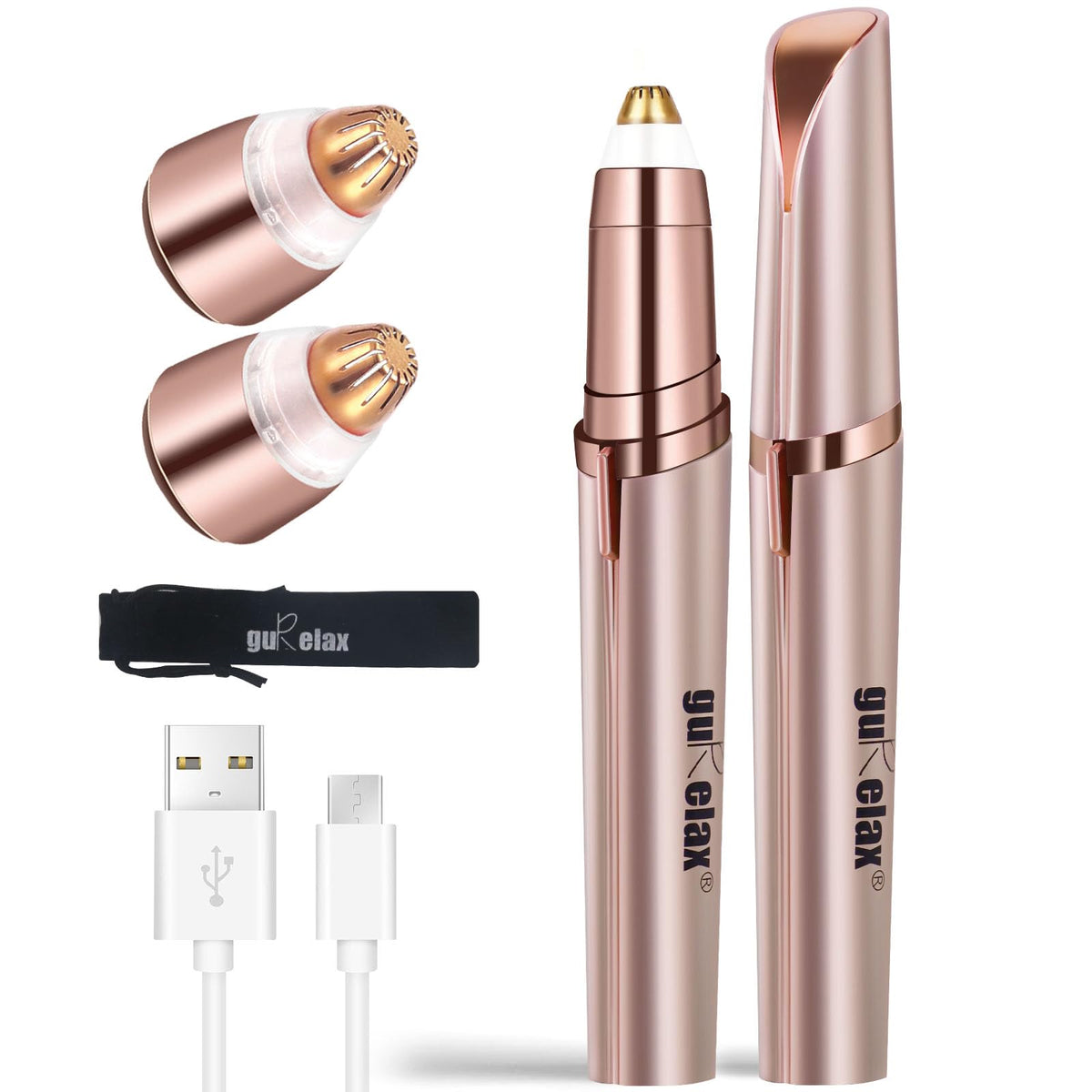 Gurelax eyebrow trimmer rose gold compact design for on-the-go grooming.